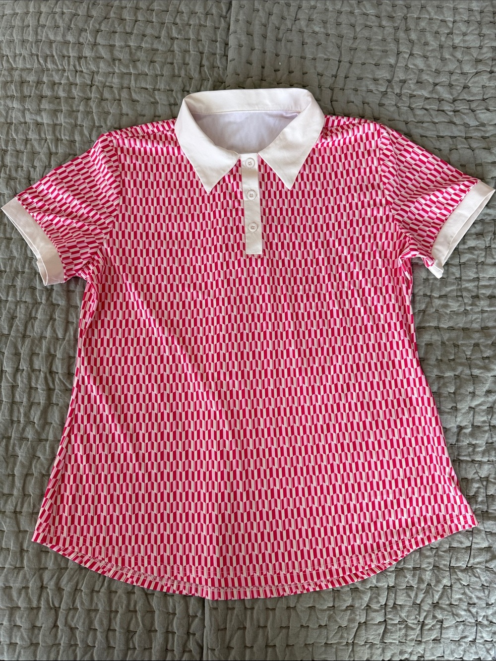Pink Geo-Print Short Sleeve Polo with White Collar